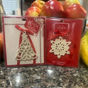 Lenox Red and Cream Holiday Ornament Set